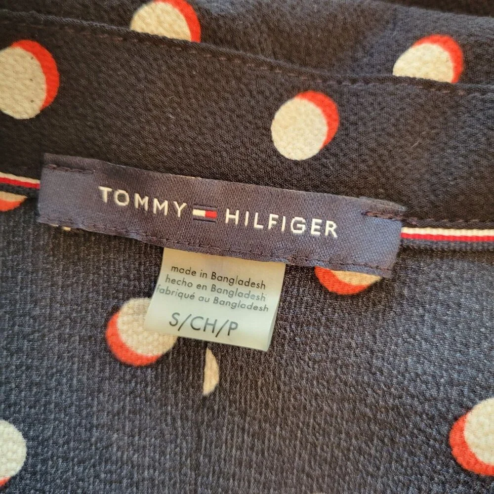 Tommy Hilfiger‎ S Polka Dot Sleeveless Blouse V Neck Camp Shirt